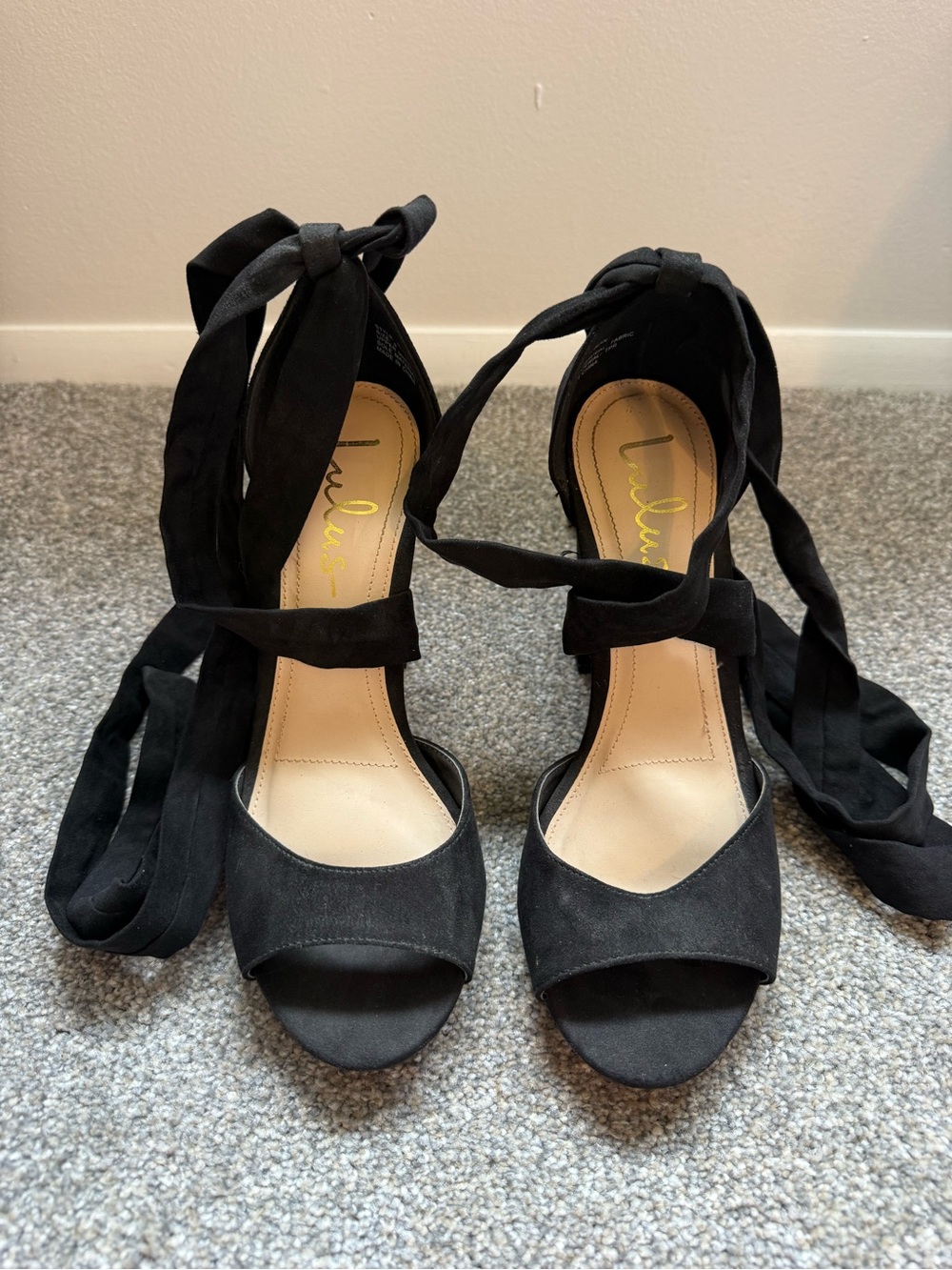 Lulu's Black Wrap-Tie Open-Toe Heels